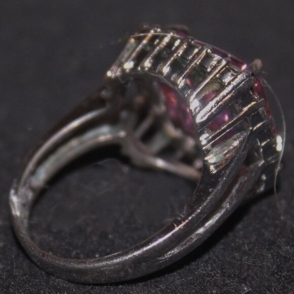 925 Sterling Large Pink Sapphire Surrounding stones Statement Cocktail Ring - Picture 4 of 7